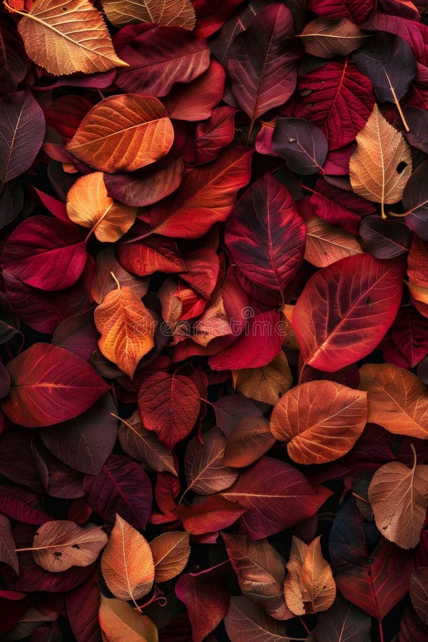 Herbstblattstruktur mit farbigen Herbstbaumblättern Muster rotes orangefarbenes Blattbanner. Herbstblatt Textur Hintergrund farbige Herbstbaum Blätter Muster rot orange Blätter Blätter Banner Flag Mockup mit Kopie Platz für Text oberste Ansicht generative ai Illustration ai generiert