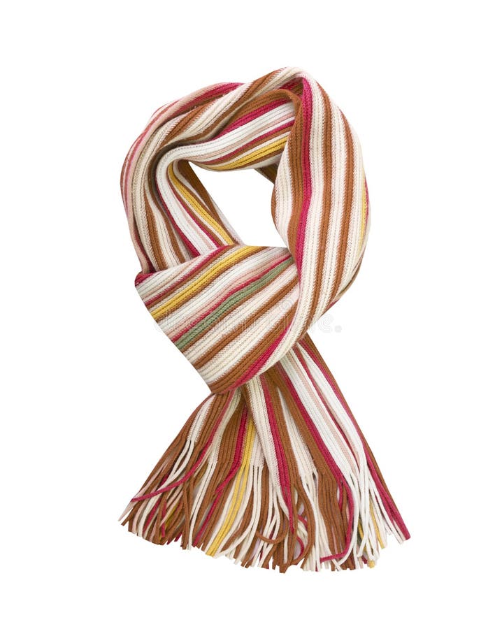 Herbstkleidung farbig gestrickter Schal isoliert auf weißem Gestell lizenzfreies stockfoto