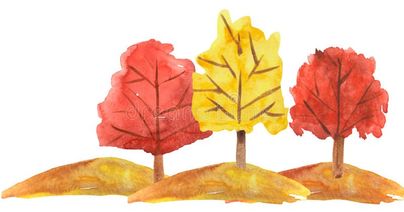 Herbstlandschaft mit Bäumen auf einem Hügel auf weißem Grund Aquarellbilder für Karten, Banner, Wallpaper stock abbildung Herbstlandschaft mit Bäumen auf einem Hügel auf weißem Grund Aquarellbilder für Karten, Banner, Wallpaper stock abbildung