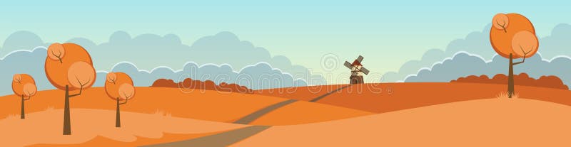 Herbstlandschaft mit einer Mühle und Hügeln vektor abbildung Herbstlandschaft mit einer Mühle und Hügeln vektor abbildung