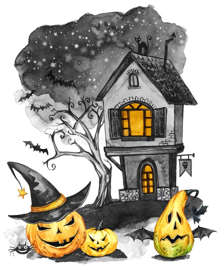 Herbstpark mit kleiner Brücke Altes Haus, Kirchhof und Feiertagskürbise Halloween-Feiertagsillustration Magie, Symbol des Horrors vektor abbildung Herbstpark mit kleiner Brücke Altes Haus, Kirchhof und Feiertagskürbise Halloween-Feiertagsillustration Magie, Symbol des Horrors vektor abbildung