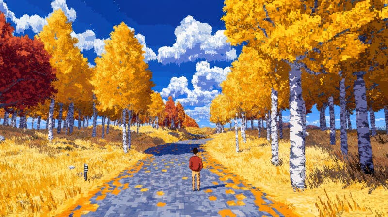 Herbstpixelwald : eine nostalgische Landschaft vektor abbildung