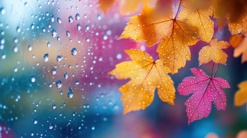 Herbstpostkartenmockup mit Regentropfen auf Fenstern verschwommene bunte Bäume im Hintergrund perfekt für die gemeinsame Nutzung v. Hochwertige Illustration Herbstpostkartenmockup mit Regentropfen auf Fenster verwischte farbige Bäume im Hintergrund perfekt zum Teilen Herbstvibes ai generiert