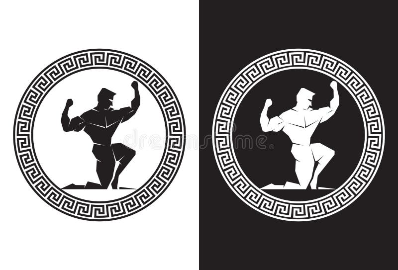 Hercules inom en grekisk nyckel- främre sikt vektor illustrationer