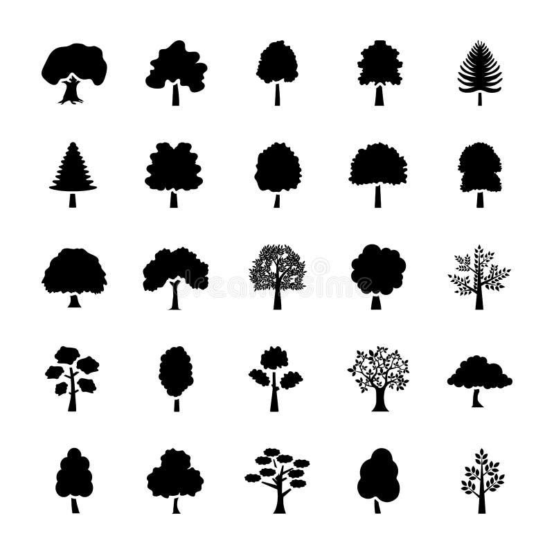 Trees Glyph Vector Icons Set stock illustration