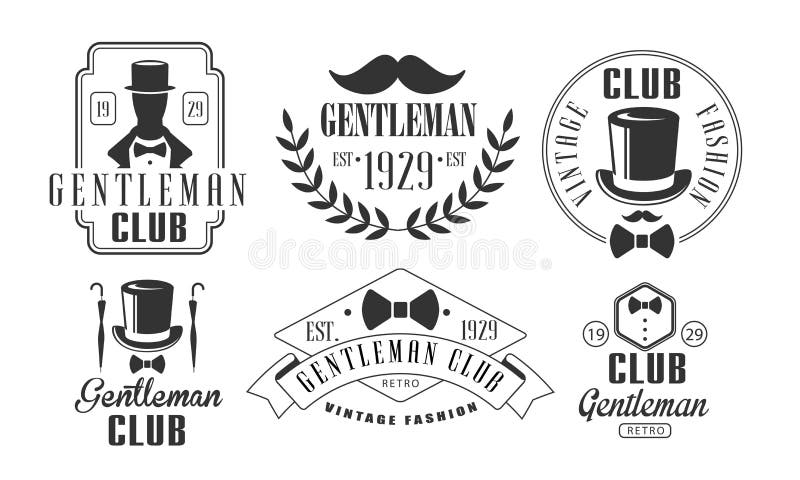 Herenclub Uitstekend Logo Templates Set, Retro de Emblemen Vectorillustratie van de Manierclub