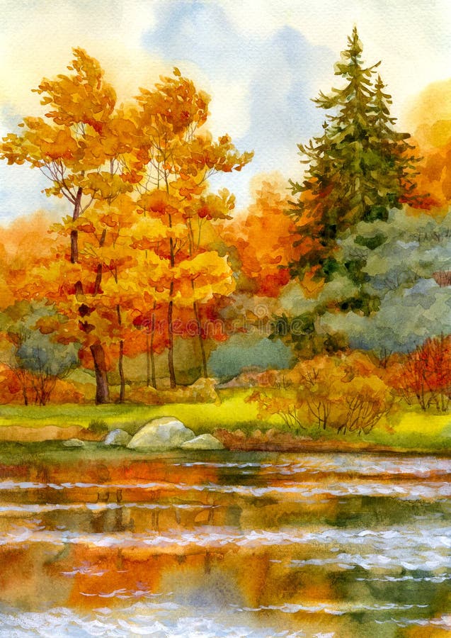 Herfst bos op het meer