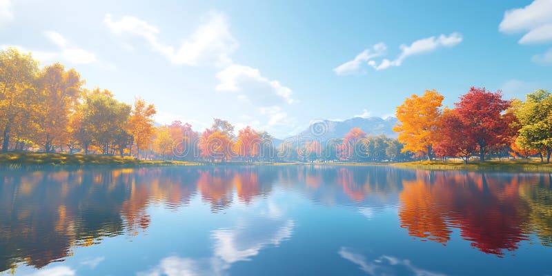 Herfstherfstreflectiecoating van het meer Vibrant Fall Foliage Scenery stock illustratie