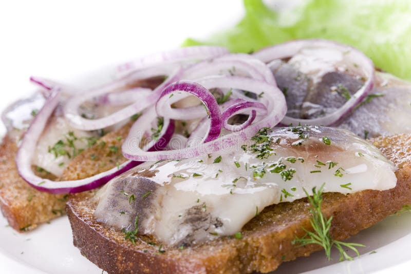 Heringzwiebel Und Krautsandwiche Auf Flacher Lage Des Papierblattes ... Heringzwiebel Und Krautsandwiche Auf Flacher Lage Des Papierblattes ...