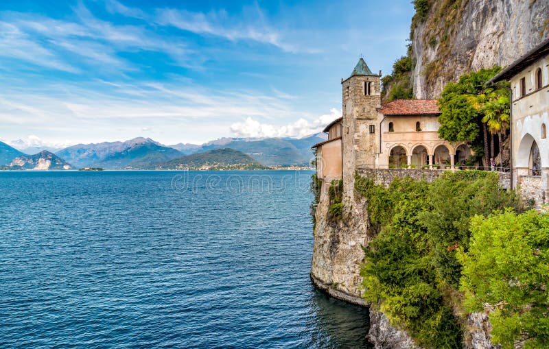 Hermitage of Santa Caterina del Sasso is rock face directly overhanging the lake Maggiore.