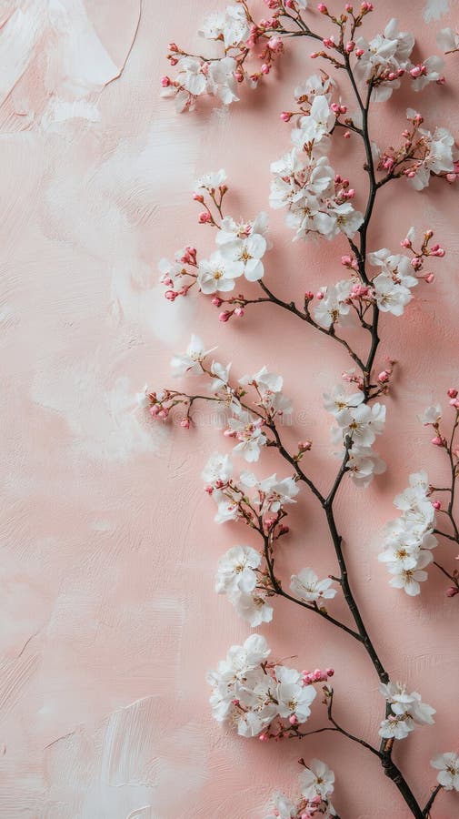 Hermosa rama de flores de cerezo con delicadas flores rosadas en un suave fondo rosa fotografía de archivo libre de regalías
