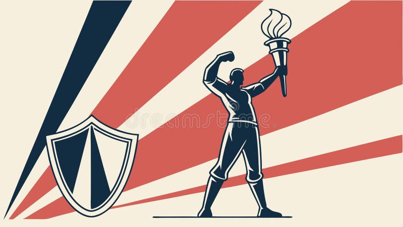 Hero figure with shield and torch, symbolizing achievement and strength vector design Generative AI vector illustration