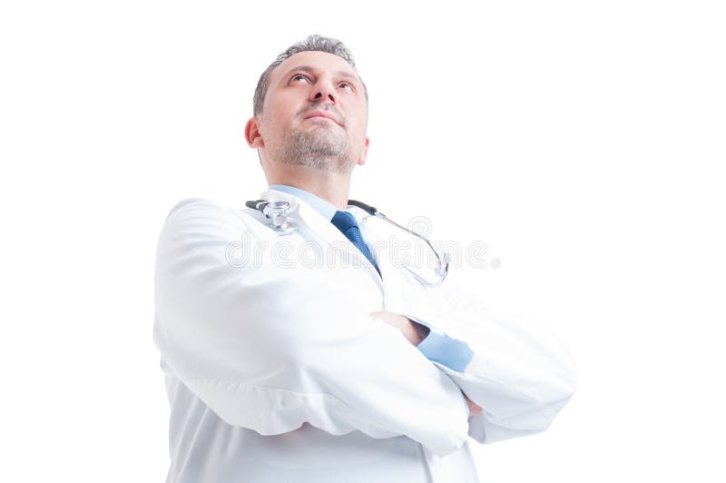 Hero shot in low angle of young doctor or medic royalty free stock images Hero shot in low angle of young doctor or medic royalty free stock images