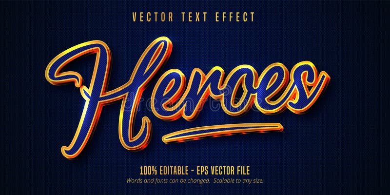 Heroe texto color azul y brillante efecto de texto editable estilo oro