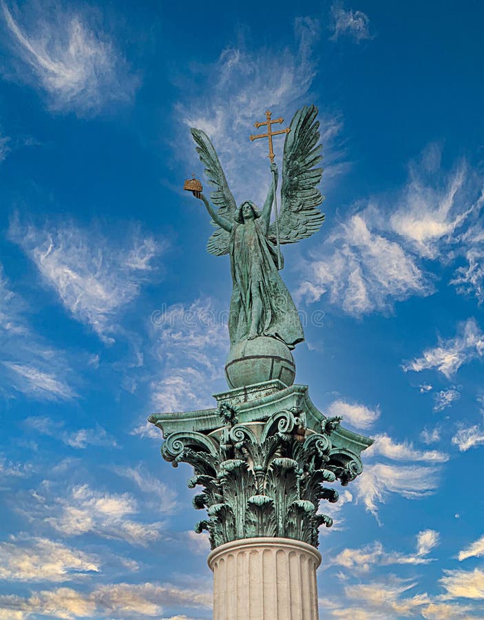 Heroes Square Millennium Monument Archangel Gabriel Budapest Hungary ...