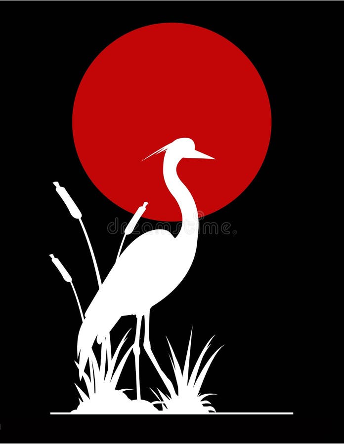 Heron silhouette with giant red moon background