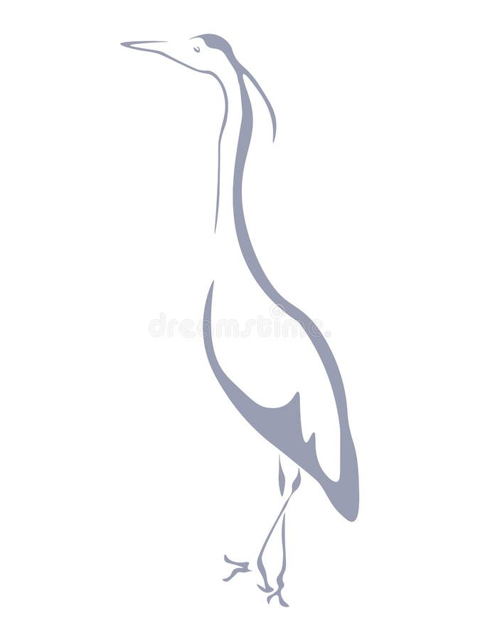 Heron Silhouette, Slender Water Bird for Design Stock Vector Illustration of sign, chinese