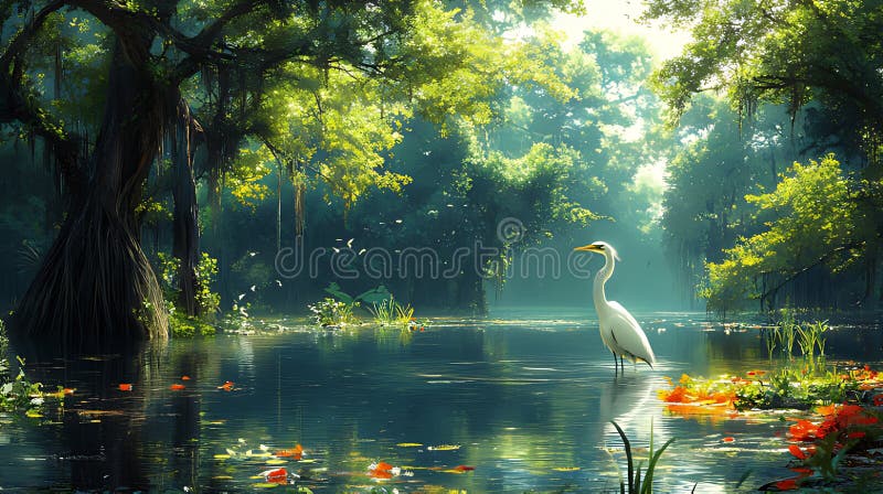 Heron wading swamp morse solljusreflexer i flytande form naturaffisch royaltyfri illustrationer