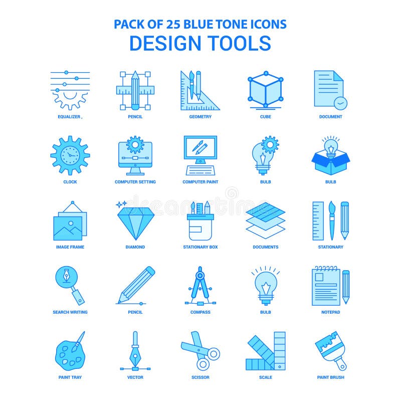 Herramientas de diseño Tone Icon Pack azul - 25 sistemas del icono ilustración del vector Herramientas de diseño Tone Icon Pack azul - 25 sistemas del icono ilustración del vector