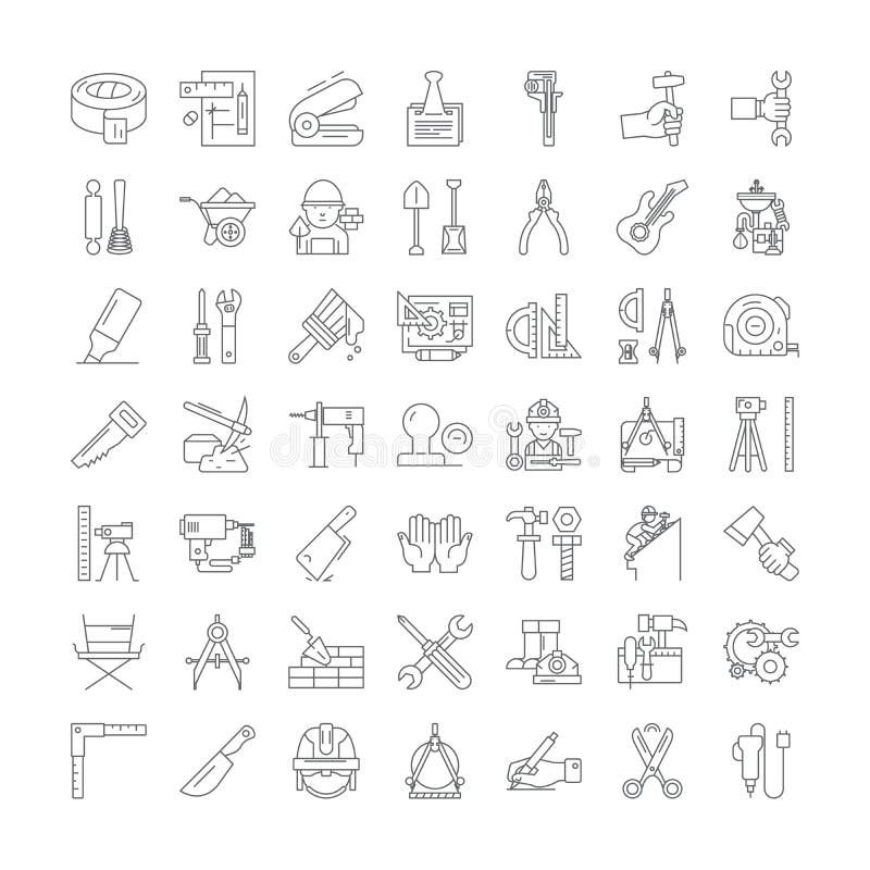 Herramientas de Diy iconos lineales, signos, símbolos vectoriales línea conjunto de ilustraciones