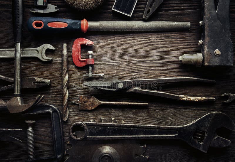 Herramientas viejas sucias fotografía de archivo