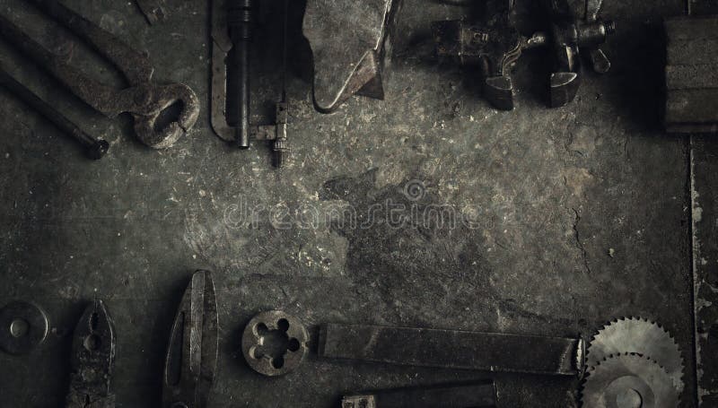 Herramientas viejas sucias fotos de archivo