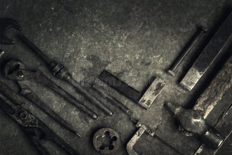 Herramientas viejas sucias imagenes de archivo