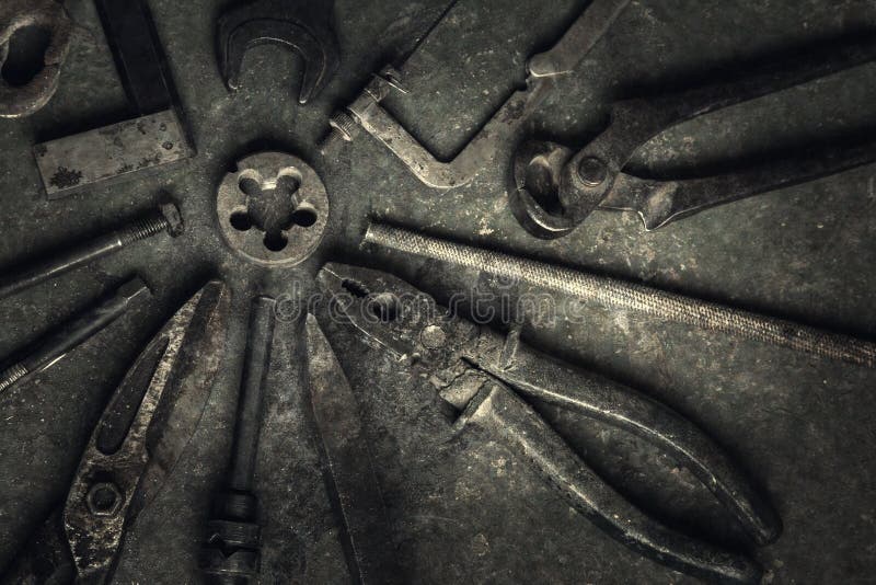 Herramientas viejas y desgastadas foto de archivo