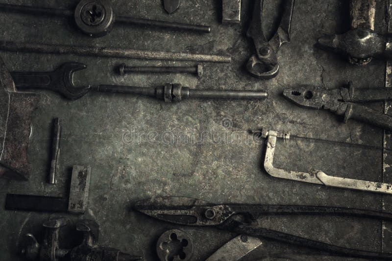 Herramientas viejas sucias imagen de archivo libre de regalías