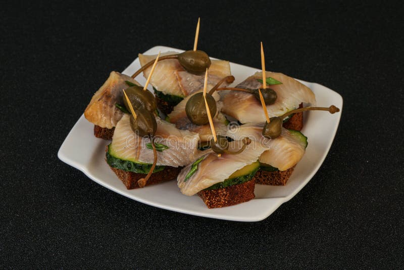 Herring Fillet Canape with Caperberry Stock Photo Image of snack