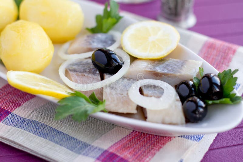 Herring with potatoes stock photo. Image of green, herb 26795648