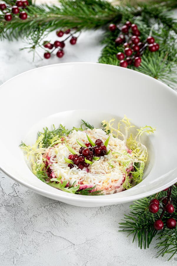Herring Salad Under a Fur Coat with Fresh Herbs Stock Photo Image of