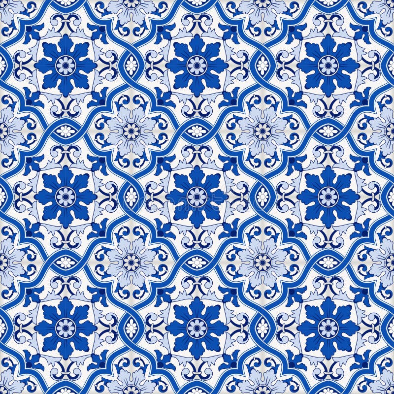 Herrliches nahtloses Muster von den dunkelblauen und weißen marokkanischen, portugiesischen Fliesen, Azulejo, Verzierungen kann f stock abbildung Herrliches nahtloses Muster von den dunkelblauen und weißen marokkanischen, portugiesischen Fliesen, Azulejo, Verzierungen kann f stock abbildung