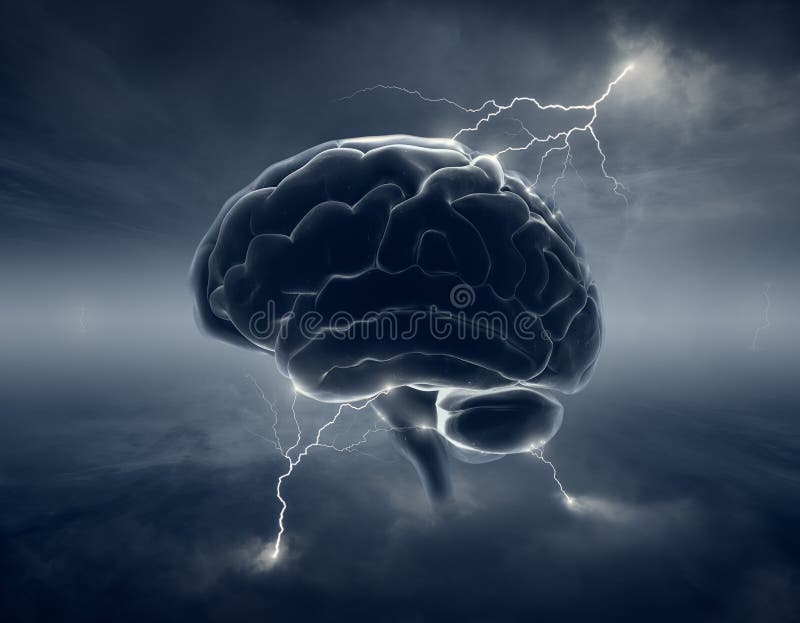 Hersenen in stormachtige wolken - conceptuele uitwisseling van ideeën