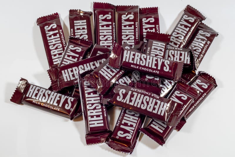 Hershey`s Brand Milk Chocolate Candy Bars on a White Background ...