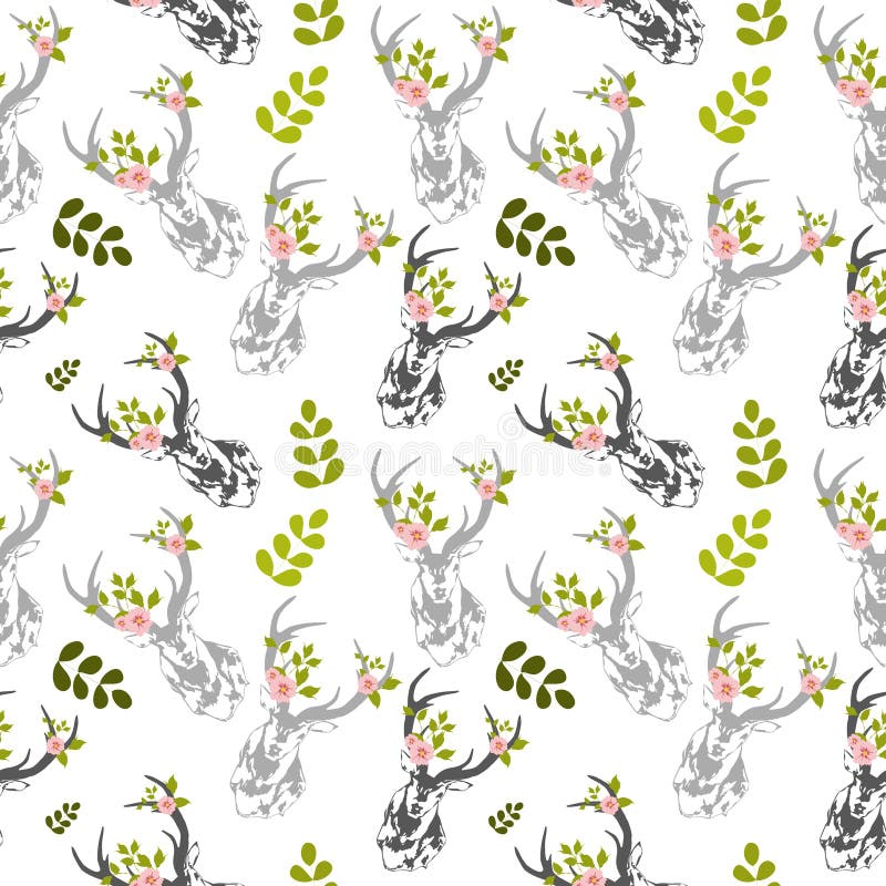 Herten, de bladeren naadloos patroon van de mannetjesbloem royalty-vrije illustratie Herten, de bladeren naadloos patroon van de mannetjesbloem royalty-vrije illustratie