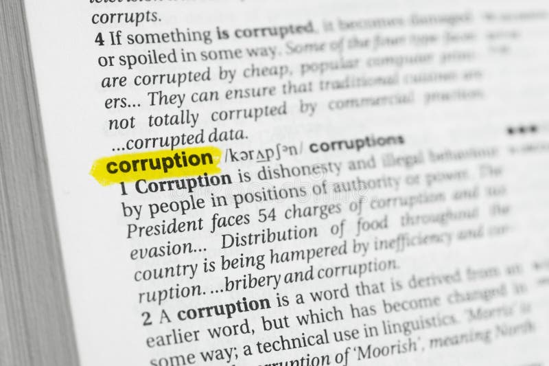 Hervorgehobenes englisches Wort u. x22; corruption& x22; und seine Definition am Wörterbuch
