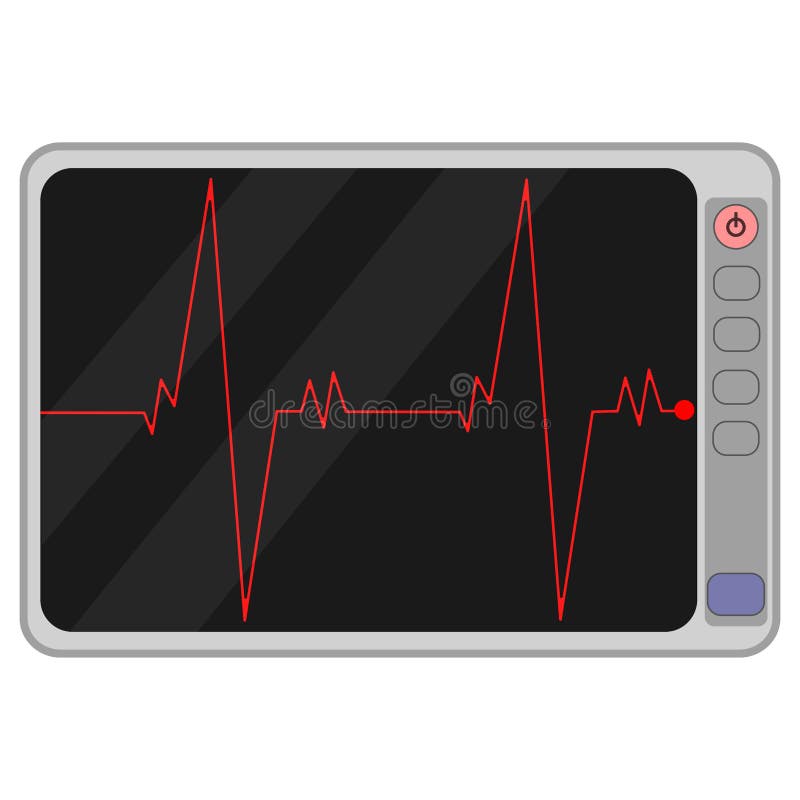 Herz Überwachungsanlage lokalisiert auf schwarzem Hintergrund Herzimpuls, Signal Herzschlag, Elektrokardiogrammlinie Kardiologie stock abbildung