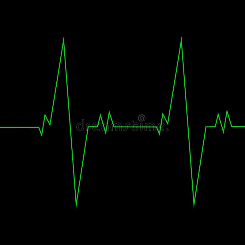Herz Überwachungsanlage lokalisiert auf schwarzem Hintergrund Herzimpuls, Signal Herzschlag, Elektrokardiogrammlinie Kardiologie vektor abbildung