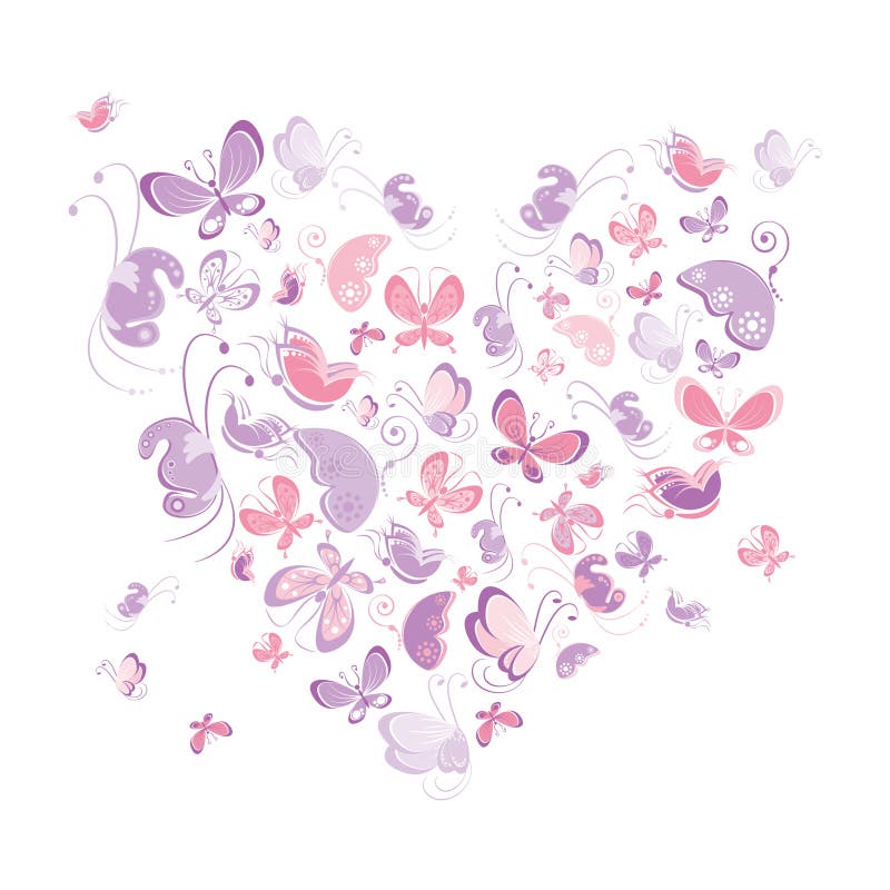 Herzform von Schmetterlinge. hübscher Hintergrundentwurf der Vektorillustration