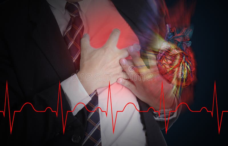 Herzinfarktkonzept durch die Gebrauchshand, die einen Kasten ergreift