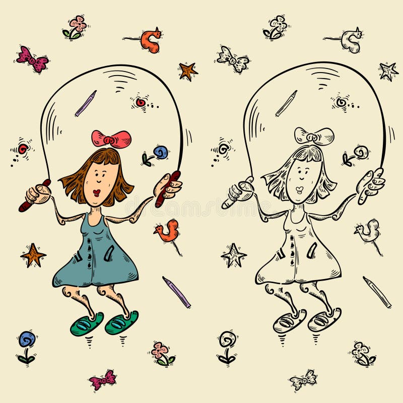 Herói do certoon da menina do esboço ilustração stock Herói do certoon da menina do esboço ilustração stock