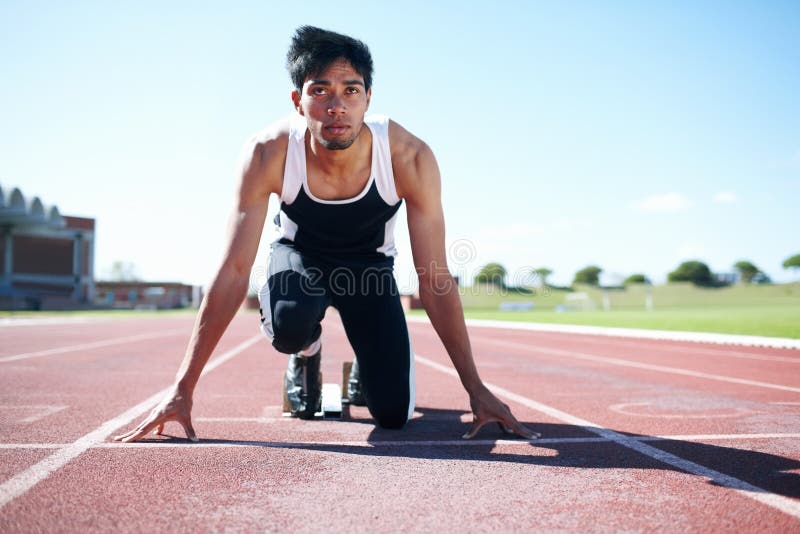 Hes got a one-track mind. A young sprinter focussing on his goals.