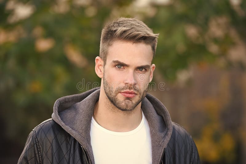 Hes Handsome. Handsome Man on Autumn Day. Caucasian Guy with Unshaven ...