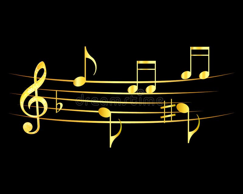 Het abstracte ontwerp van muzieknota's De muziek neemt nota van goud op een zwarte achtergrond royalty-vrije illustratie Het abstracte ontwerp van muzieknota's De muziek neemt nota van goud op een zwarte achtergrond royalty-vrije illustratie