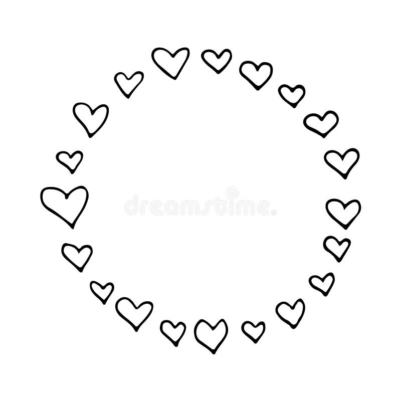 Het abstracte zwart-wit hand getrokken vector ronde kader met harten, perfectioneert voor de dagontwerp van de valentijnskaart royalty-vrije illustratie Het abstracte zwart-wit hand getrokken vector ronde kader met harten, perfectioneert voor de dagontwerp van de valentijnskaart royalty-vrije illustratie