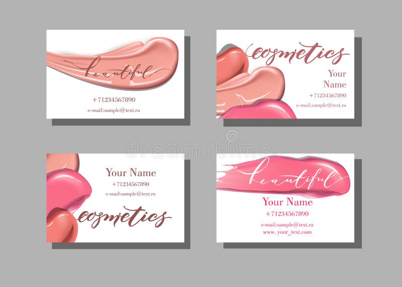 Het adreskaartje van de make-upkunstenaar Vectormalplaatje met het patroon van make-uppunten - lippenstift Malplaatjevector stock illustratie Het adreskaartje van de make-upkunstenaar Vectormalplaatje met het patroon van make-uppunten - lippenstift Malplaatjevector stock illustratie