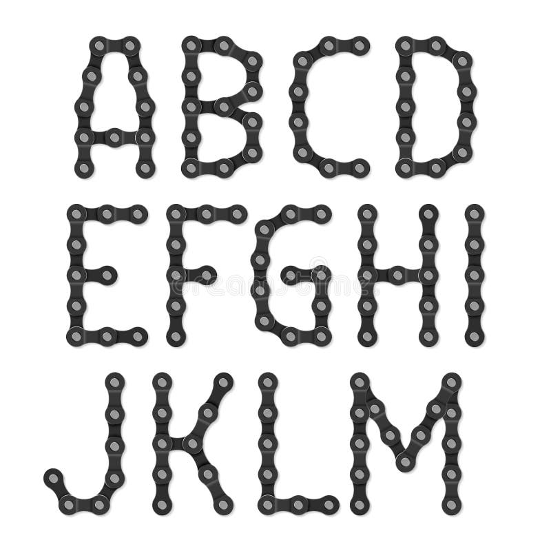 Bicycle chain alphabet vector illustration A-M. Bicycle chain alphabet vector illustration A-M