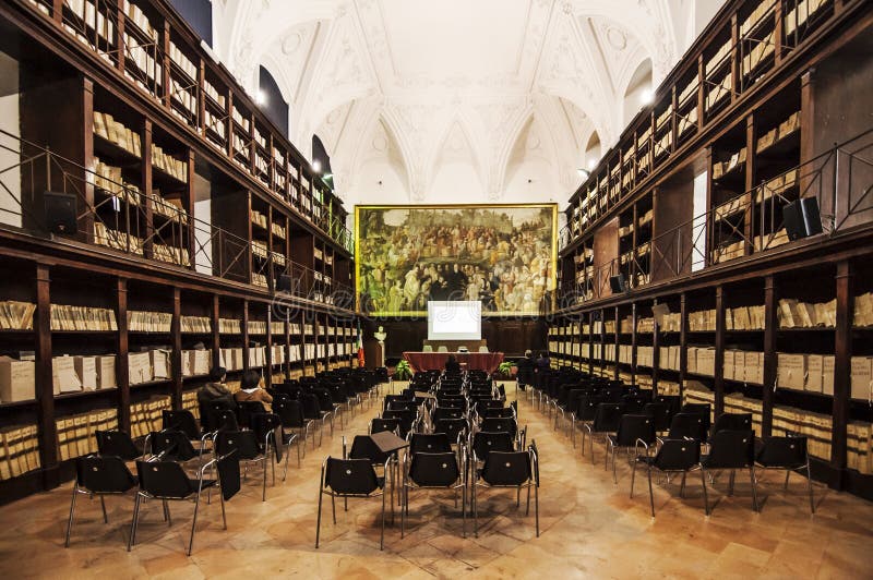 Inside the old State Archive in Naples, Italy. Inside the old State Archive in Naples, Italy