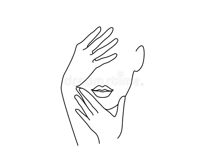 Het Art. van de lijntekening Vrouwengezicht met handen